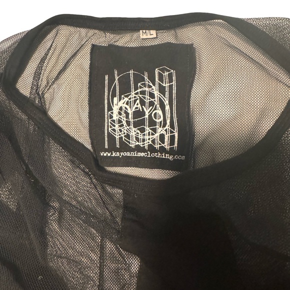 Black mesh and leather Women's Top - Picture 4 of 5